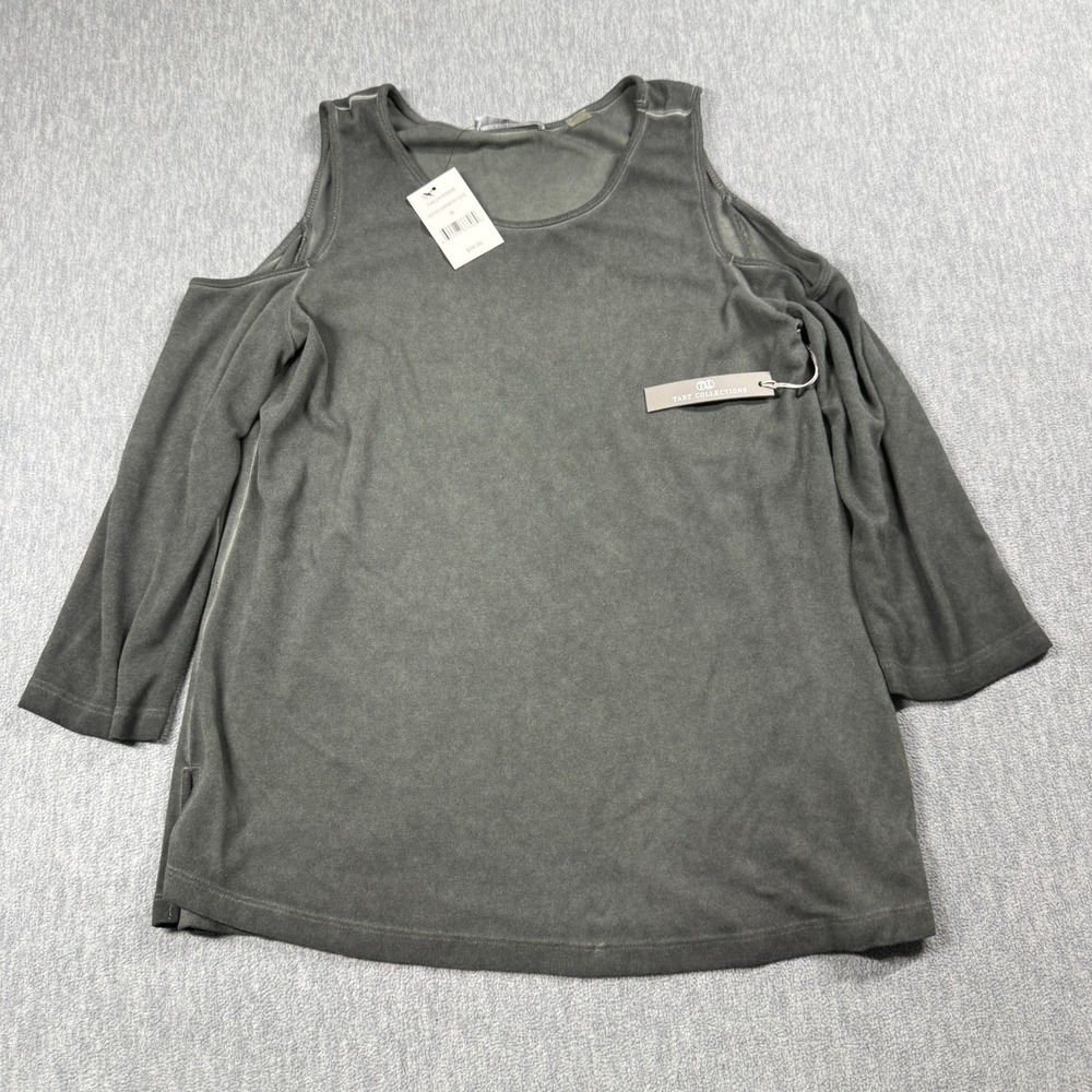 TART Shirt Womens M Olive Garment Dye Cold Shoulder 3/4 Sleeve Top Scoop Neck